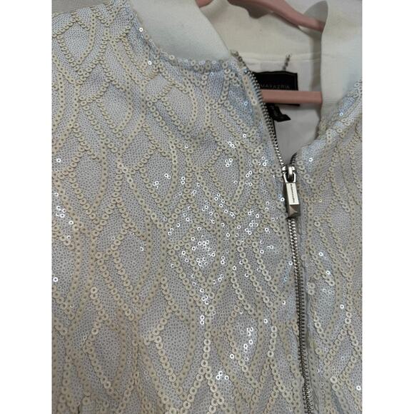 BCBG NWT L White Sequin Zip Up Jacket "Bella" Party Flirty Fun Unique Chic $268 - Picture 7 of 8